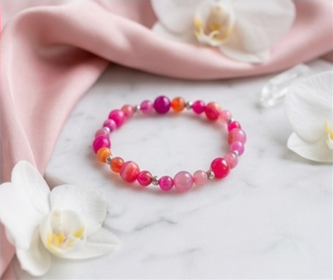 Bracciale artigianale in Agata Fucsia pietre naturali handmade GM_Creations