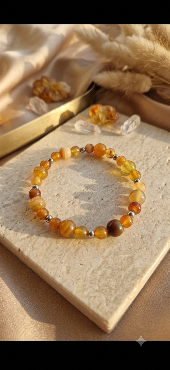 Bracciale artigianale in Agata Ambra pietre naturali handmade GM_Creations