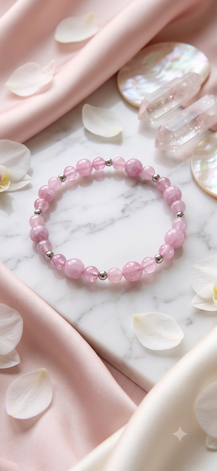Bracciale artigianale in Kunzite pietre naturali handmade GM_Creations