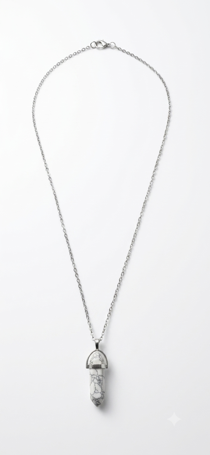 Collana artigianale ciondolo prisma esagonale Magnesite pietra naturale handmade GM_Creations
