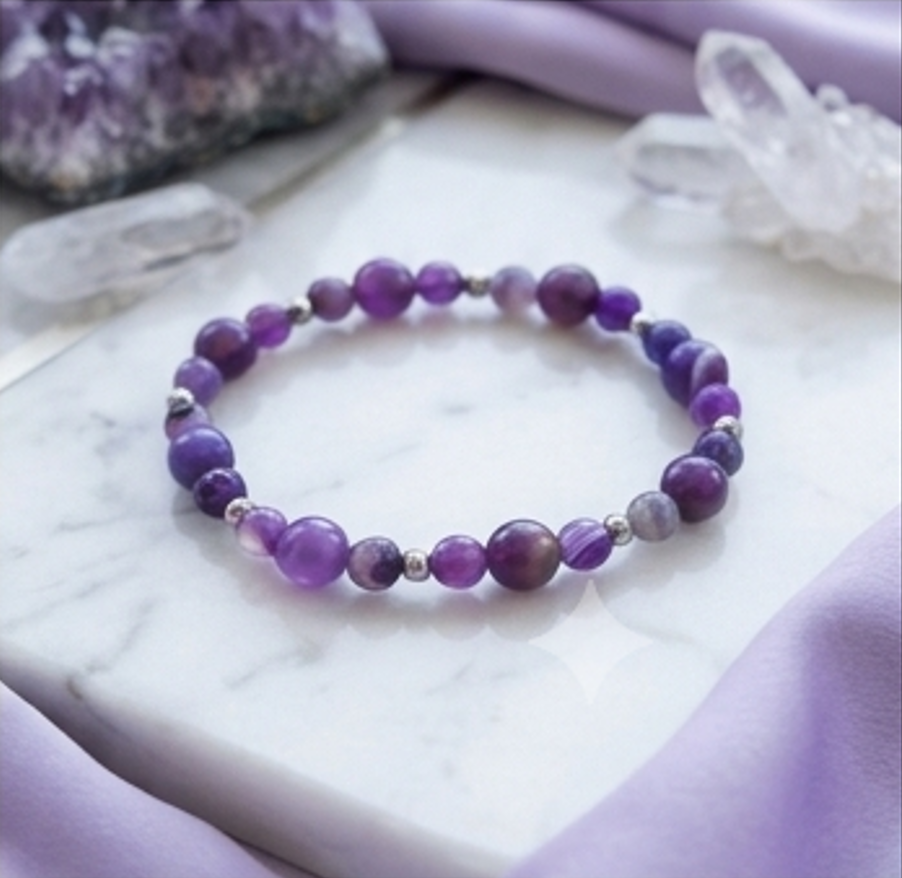 Bracciale artigianale in Agata Viola pietre naturali handmade GM_Creations