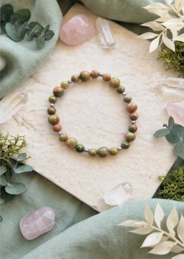 Bracciale artigianale in Unakite pietre naturali verde rosa handmade GM_Creations