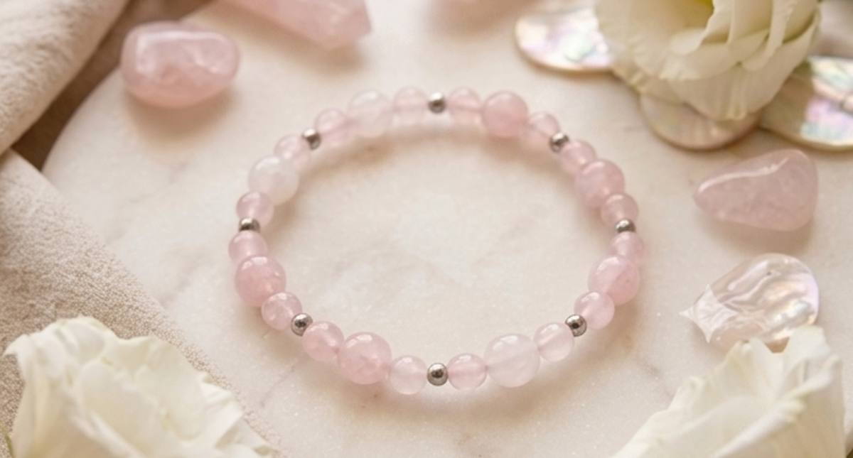 Bracciale artigianale in Quarzo Rosa pietre naturali handmade GM_Creations