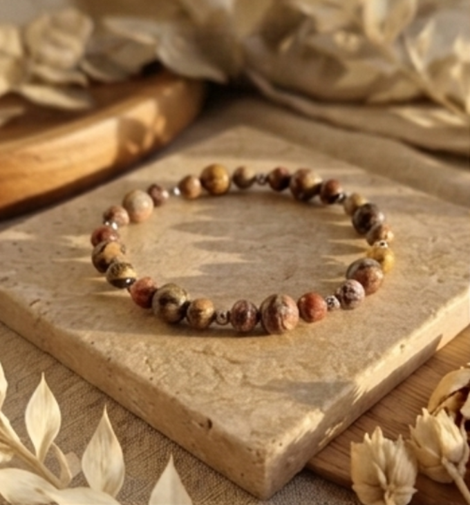 Bracciale artigianale in Diaspro Pelle di Ghepardo pietre naturali handmade GM_Creations
