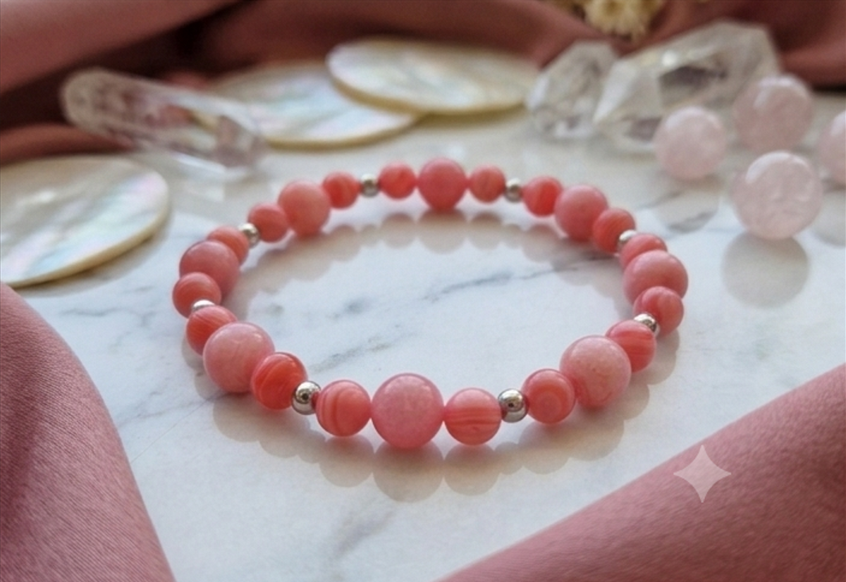 Bracciale artigianale in Rodocrosite pietre naturali handmade GM_Creations