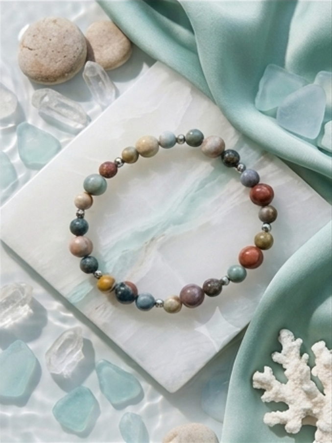 Bracciale artigianale in Diaspro Oceanico pietre naturali handmade GM_Creations