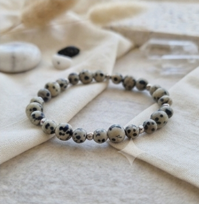 Bracciale artigianale in Diaspro Dalmata pietre naturali handmade GM_Creations