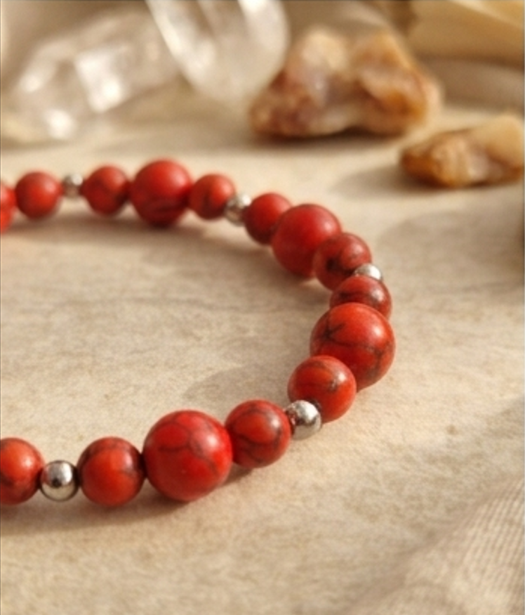 Bracciale artigianale in Aulite Rossa pietre naturali handmade GM_Creations