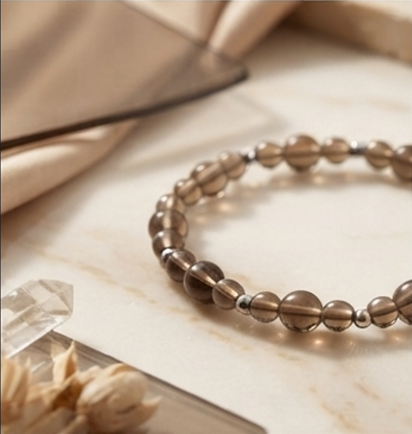 Bracciale artigianale in Quarzo Fumé pietre naturali handmade GM_Creations