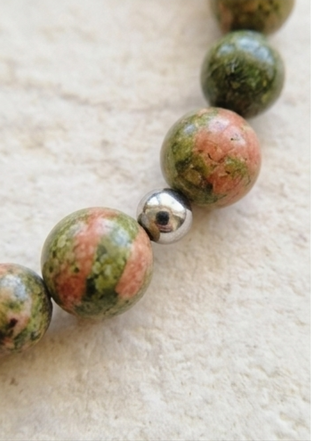 Bracciale artigianale in Unakite pietre naturali verde rosa handmade GM_Creations