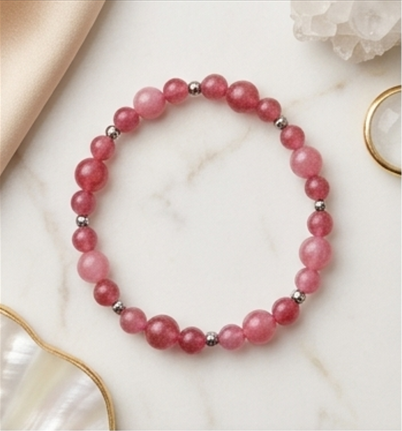 Bracciale artigianale in Quarzo Fragola pietre naturali handmade GM_Creations