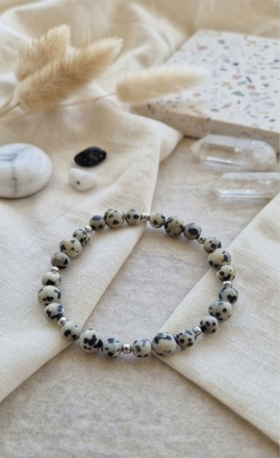 Bracciale artigianale in Diaspro Dalmata pietre naturali handmade GM_Creations