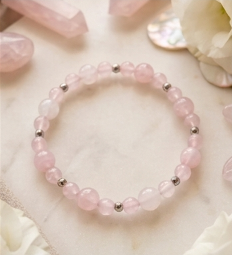 Bracciale artigianale in Quarzo Rosa pietre naturali handmade GM_Creations