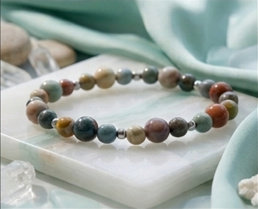 Bracciale artigianale in Diaspro Oceanico pietre naturali handmade GM_Creations