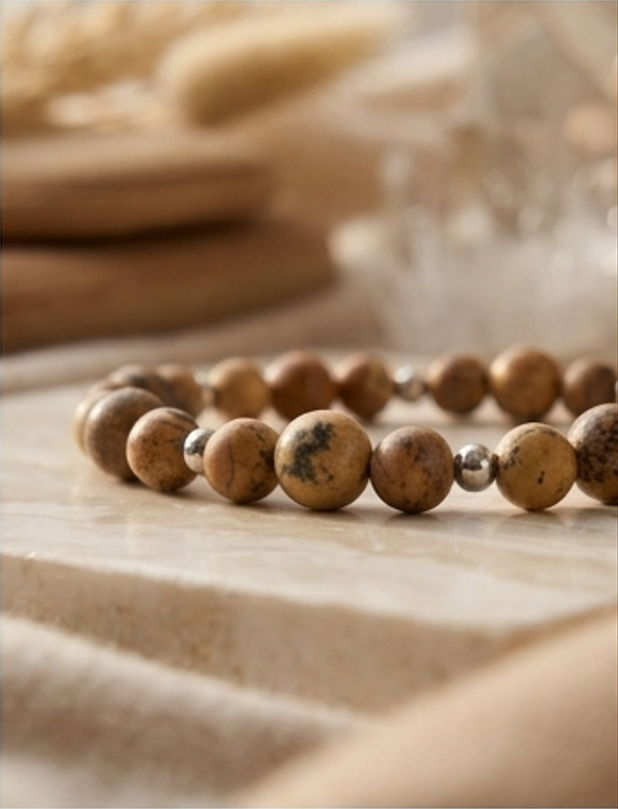 Bracciale artigianale in Diaspro Pittorico pietre naturali handmade GM_Creations