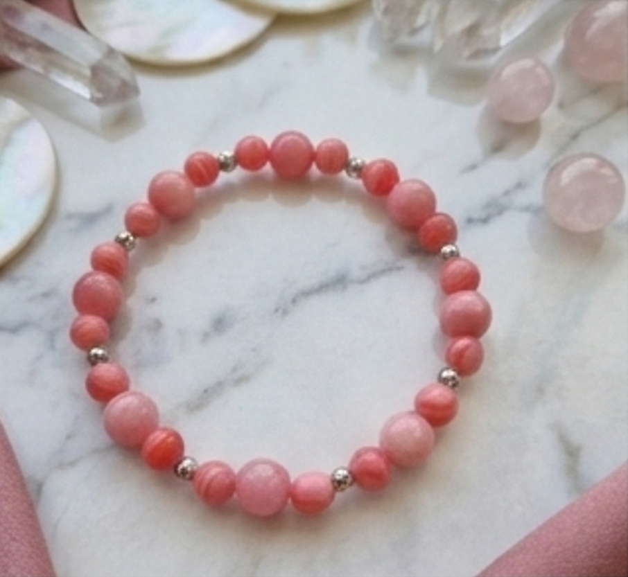 Bracciale artigianale in Rodocrosite pietre naturali handmade GM_Creations