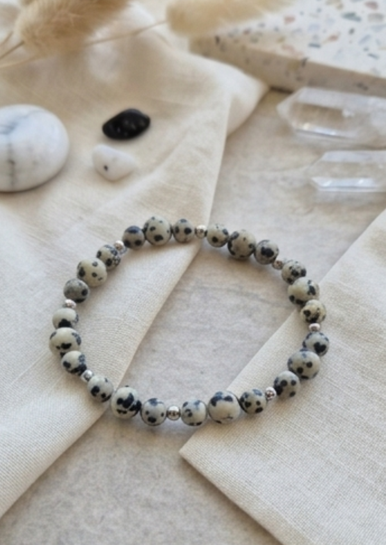 Bracciale artigianale in Diaspro Dalmata pietre naturali handmade GM_Creations