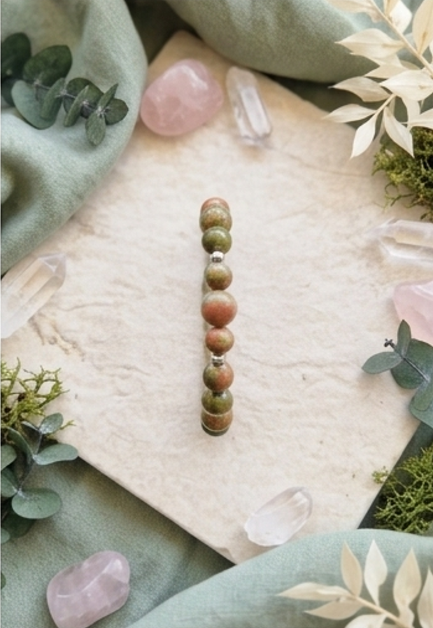 Bracciale artigianale in Unakite pietre naturali verde rosa handmade GM_Creations