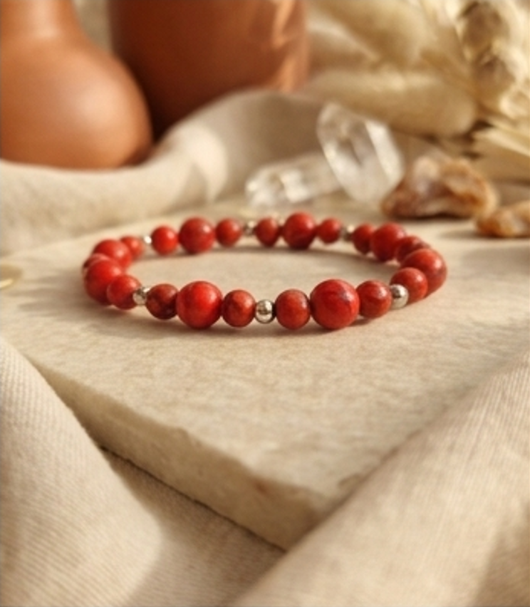 Bracciale artigianale in Aulite Rossa pietre naturali handmade GM_Creations