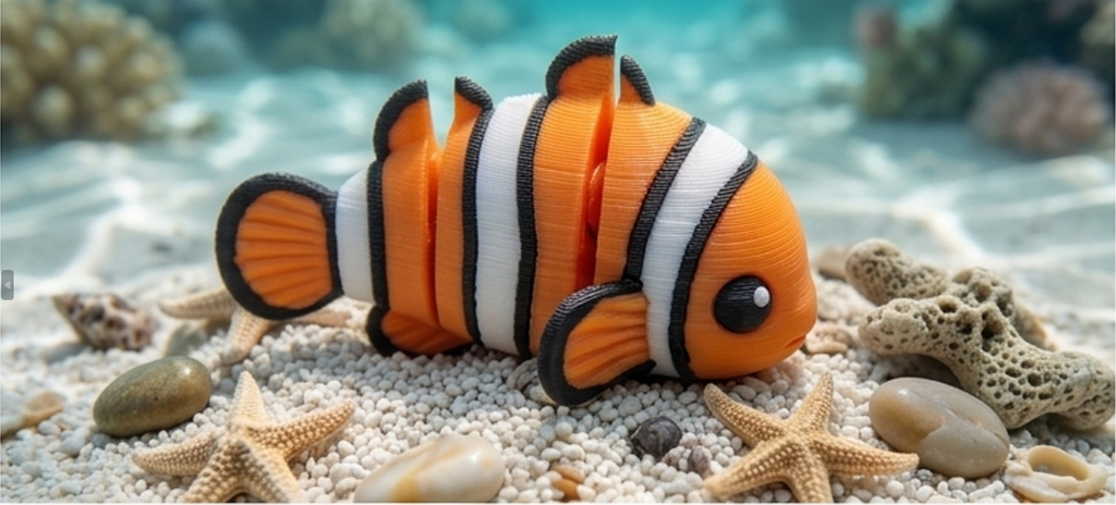 Mini Flexi Pesce Pagliaccio Nemo snodabile stampato 3D artigianale GM_Creations