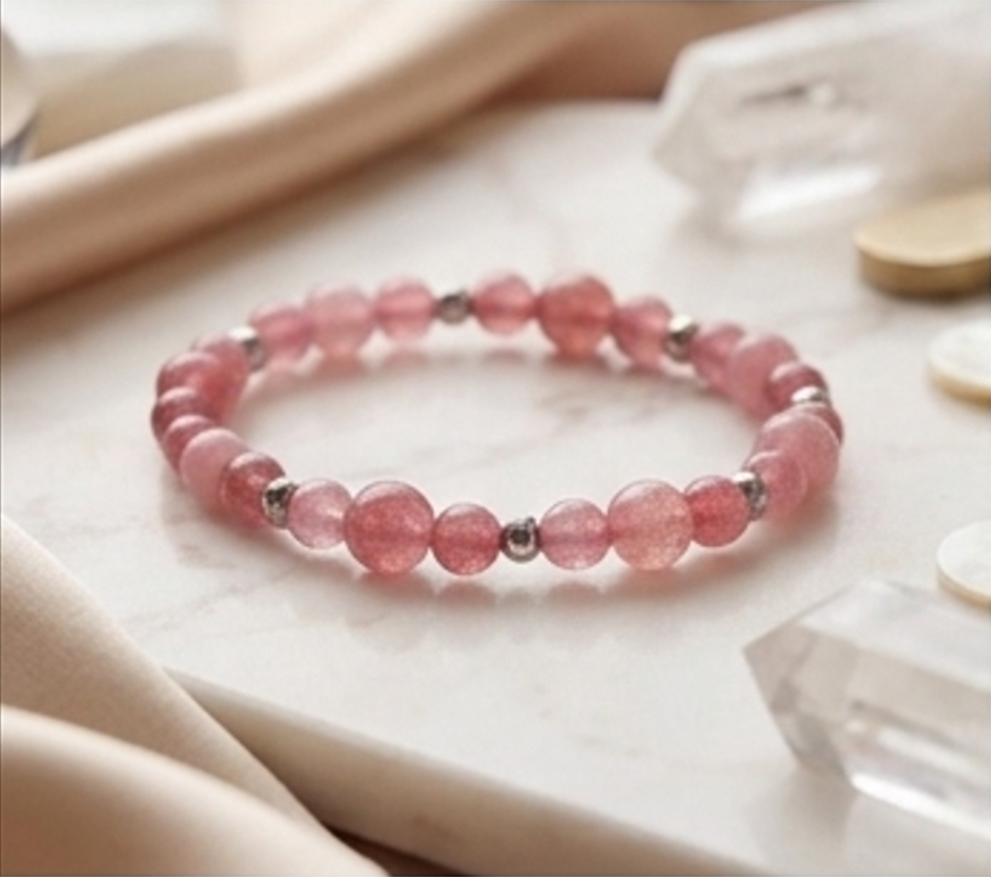 Bracciale artigianale in Quarzo Fragola pietre naturali handmade GM_Creations