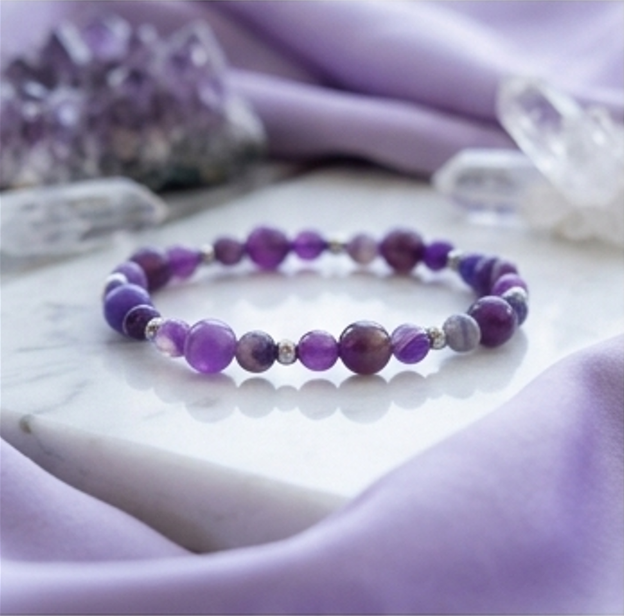 Bracciale artigianale in Agata Viola pietre naturali handmade GM_Creations