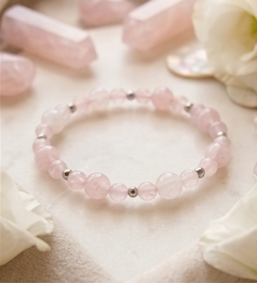 Bracciale artigianale in Quarzo Rosa pietre naturali handmade GM_Creations