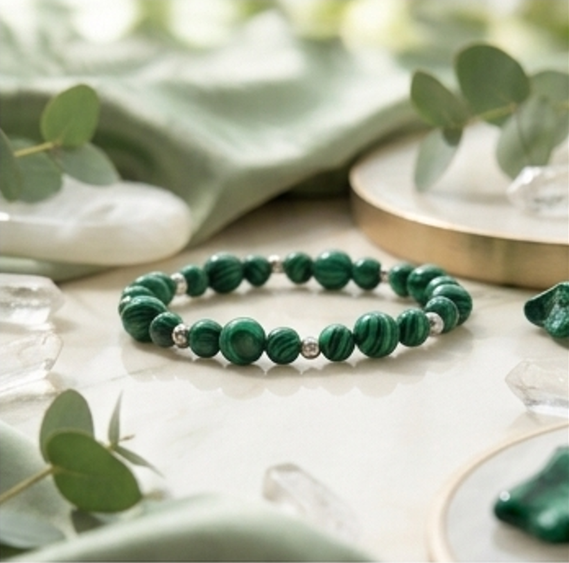 Bracciale artigianale in Malachite pietre naturali handmade GM_Creations