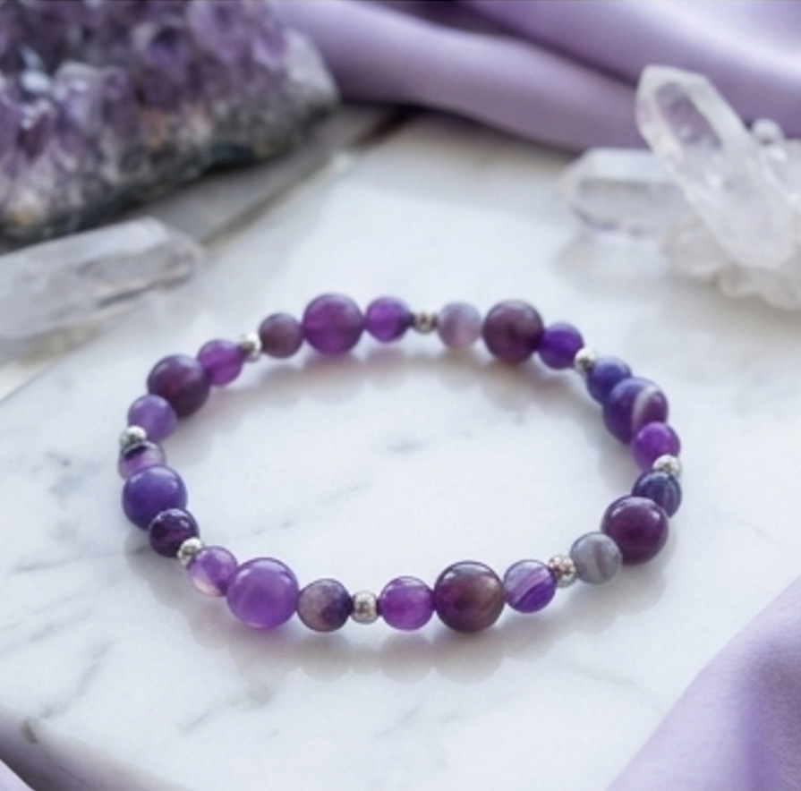 Bracciale artigianale in Agata Viola pietre naturali handmade GM_Creations