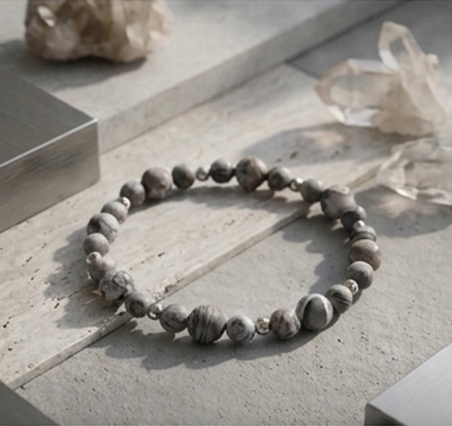 Bracciale artigianale in Diaspro Grigio Striato pietre naturali handmade GM_Creations