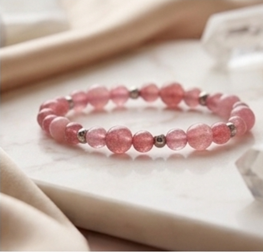 Bracciale artigianale in Quarzo Fragola pietre naturali handmade GM_Creations