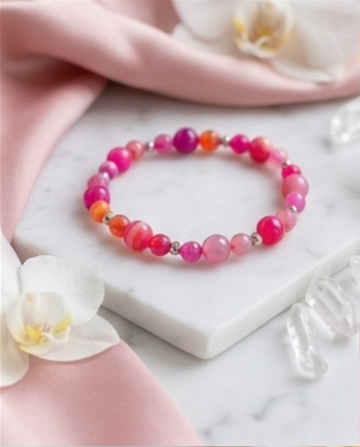 Bracciale artigianale in Agata Fucsia pietre naturali handmade GM_Creations
