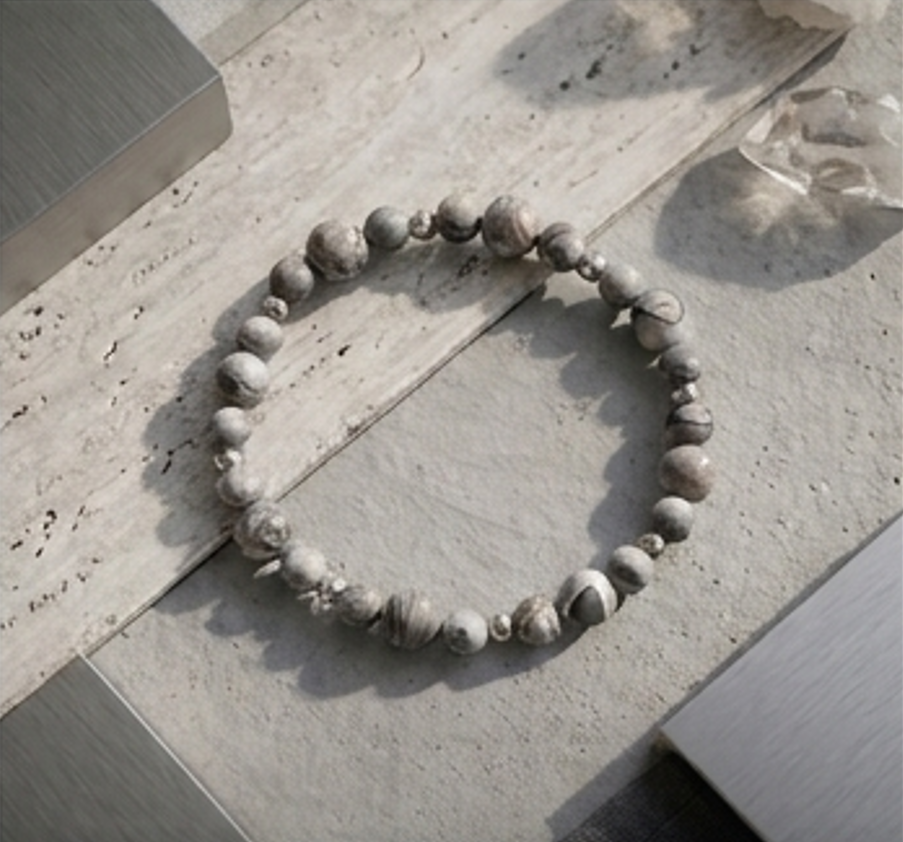 Bracciale artigianale in Diaspro Grigio Striato pietre naturali handmade GM_Creations
