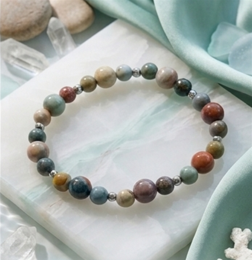 Bracciale artigianale in Diaspro Oceanico pietre naturali handmade GM_Creations