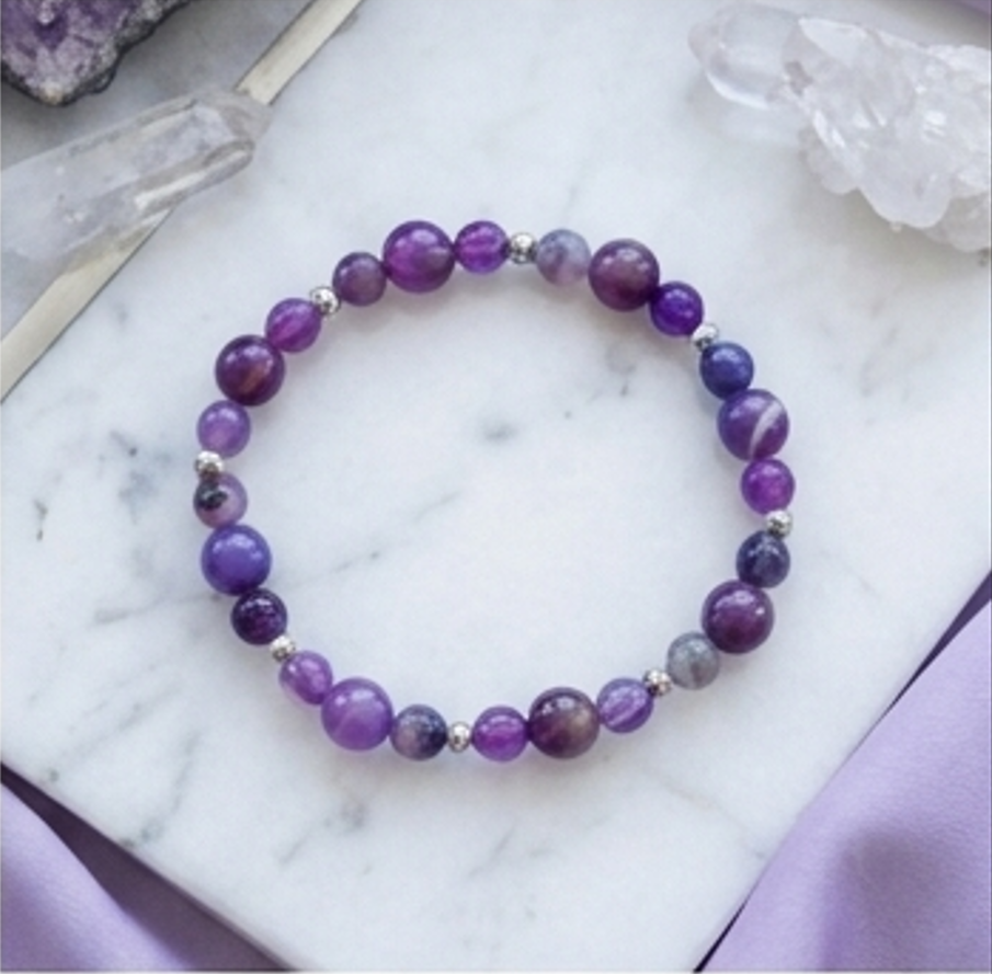 Bracciale artigianale in Agata Viola pietre naturali handmade GM_Creations