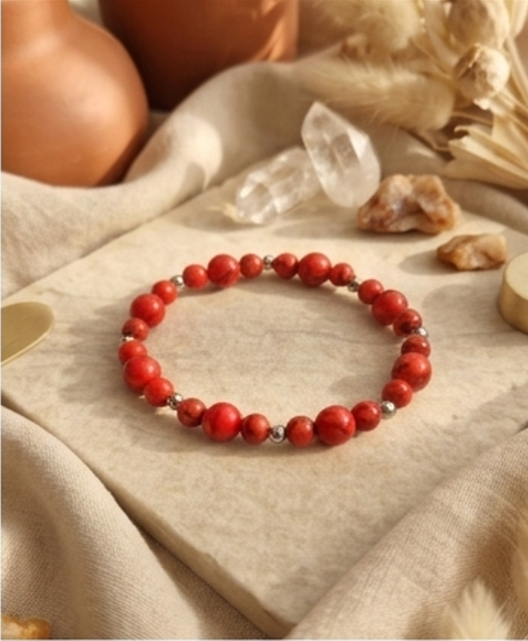 Bracciale artigianale in Aulite Rossa pietre naturali handmade GM_Creations