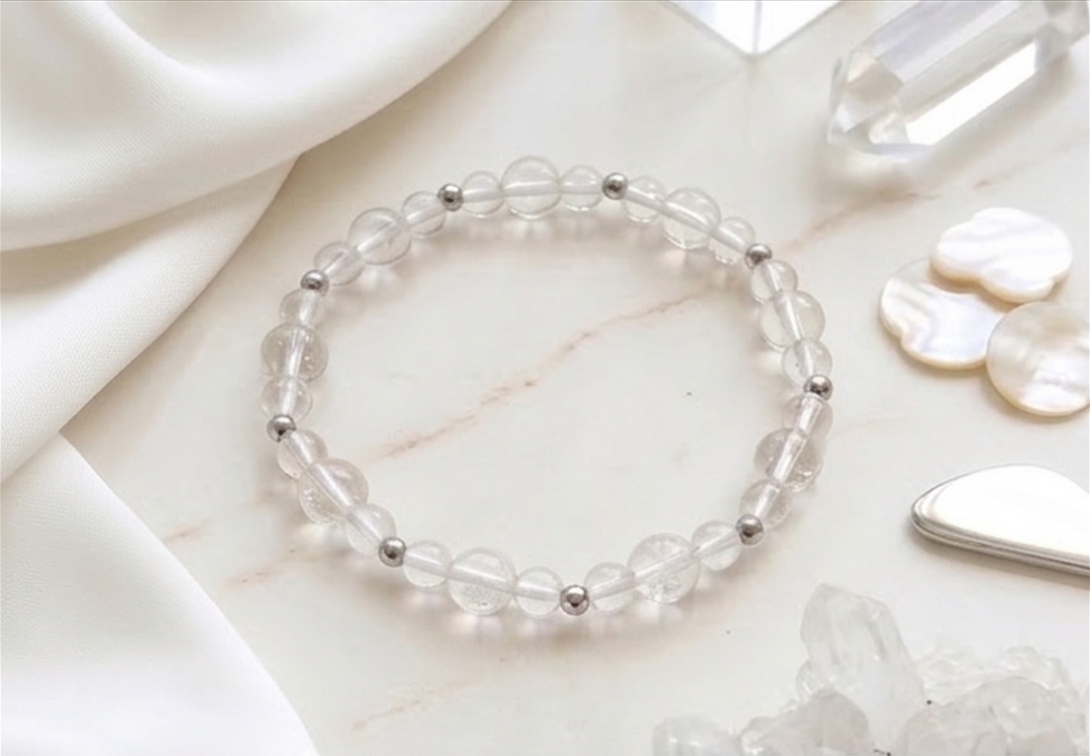 Bracciale artigianale in Quarzo Ialino Cristallo di Rocca pietre naturali handmade GM_Creations
