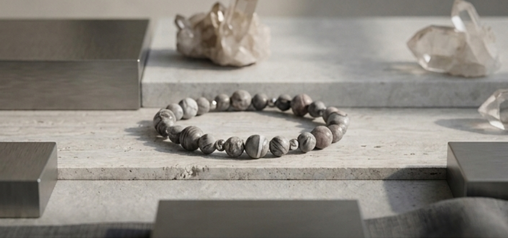 Bracciale artigianale in Diaspro Grigio Striato pietre naturali handmade GM_Creations