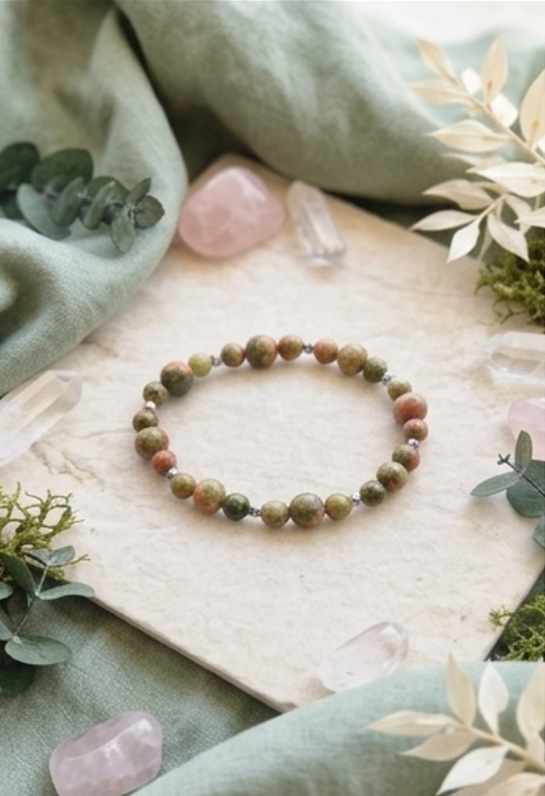 Bracciale artigianale in Unakite pietre naturali verde rosa handmade GM_Creations