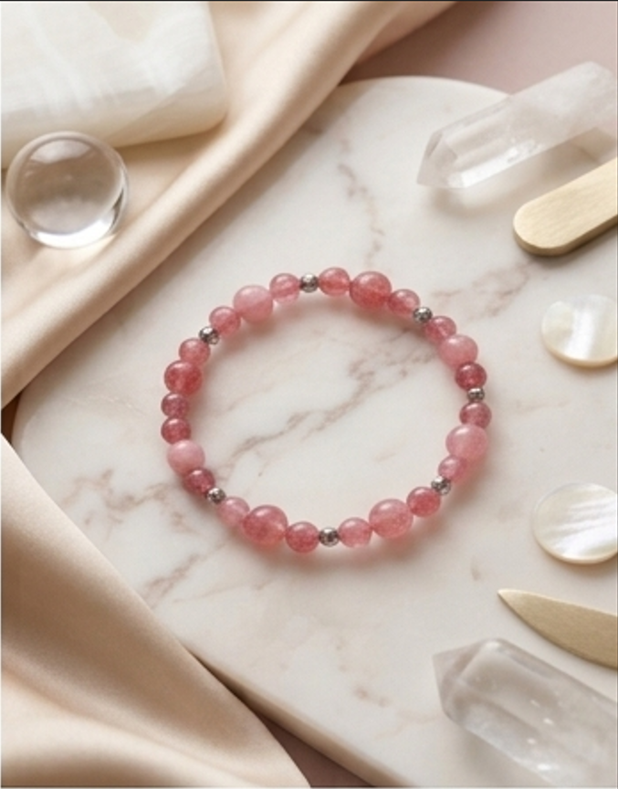 Bracciale artigianale in Quarzo Fragola pietre naturali handmade GM_Creations