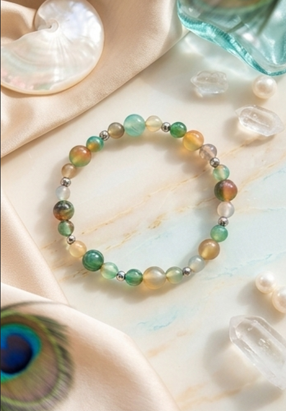 Bracciale artigianale in Agata Pavone pietre naturali handmade GM_Creations