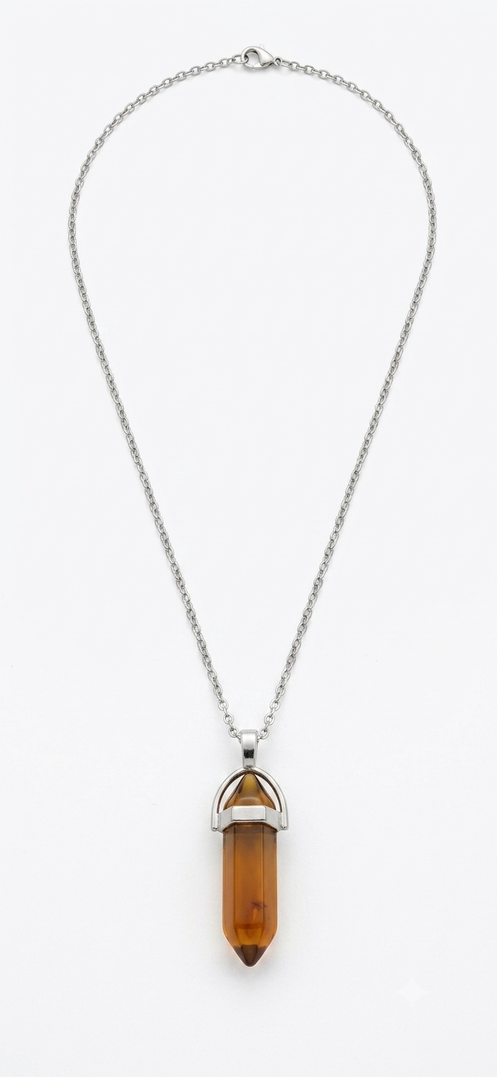 Collana artigianale ciondolo prisma esagonale Agata Ambra pietra naturale handmade GM_Creations