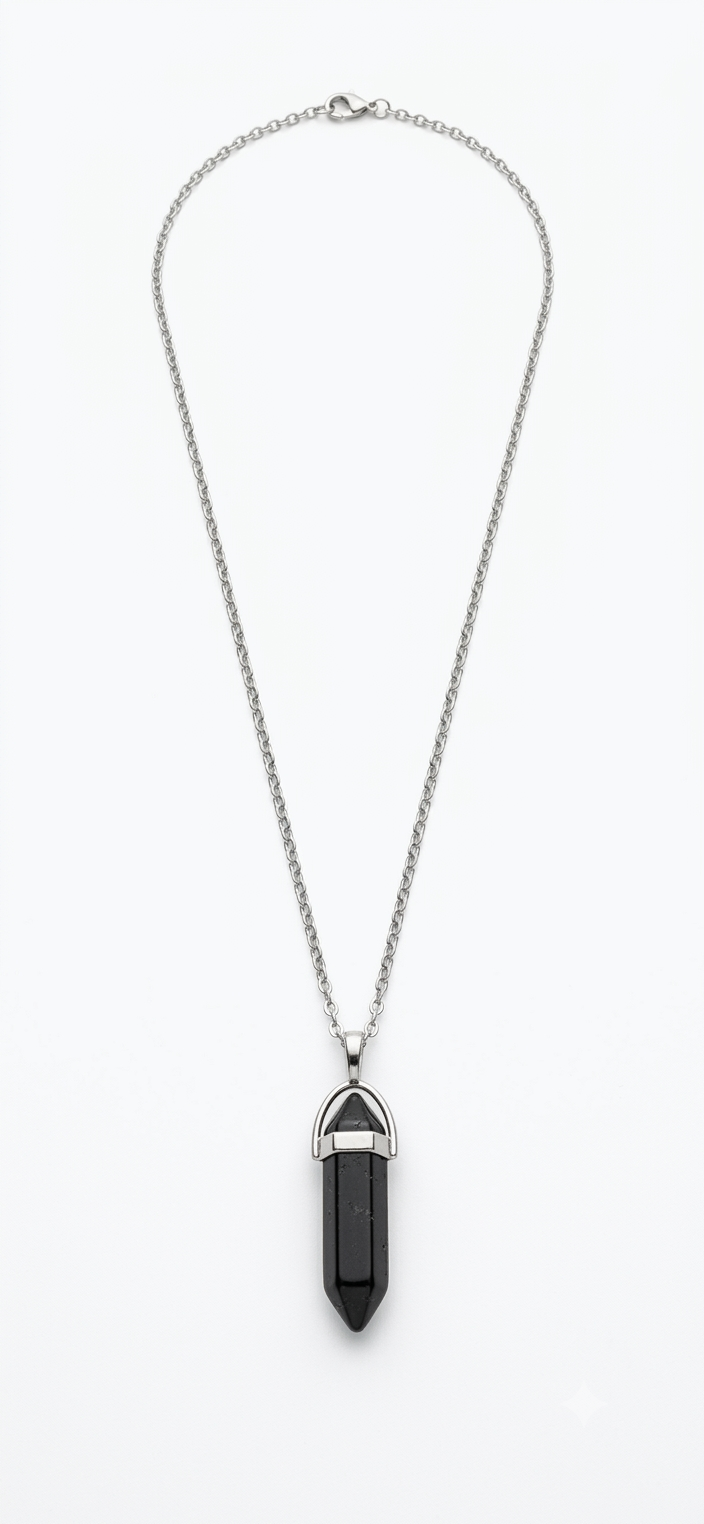 Collana artigianale ciondolo prisma esagonale Tormalina Nera pietra naturale handmade GM_Creations