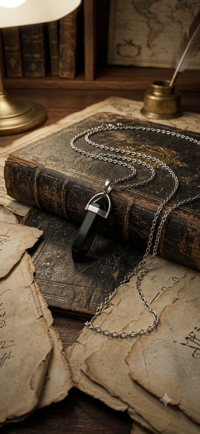 Collana artigianale ciondolo prisma esagonale Tormalina Nera pietra naturale handmade GM_Creations