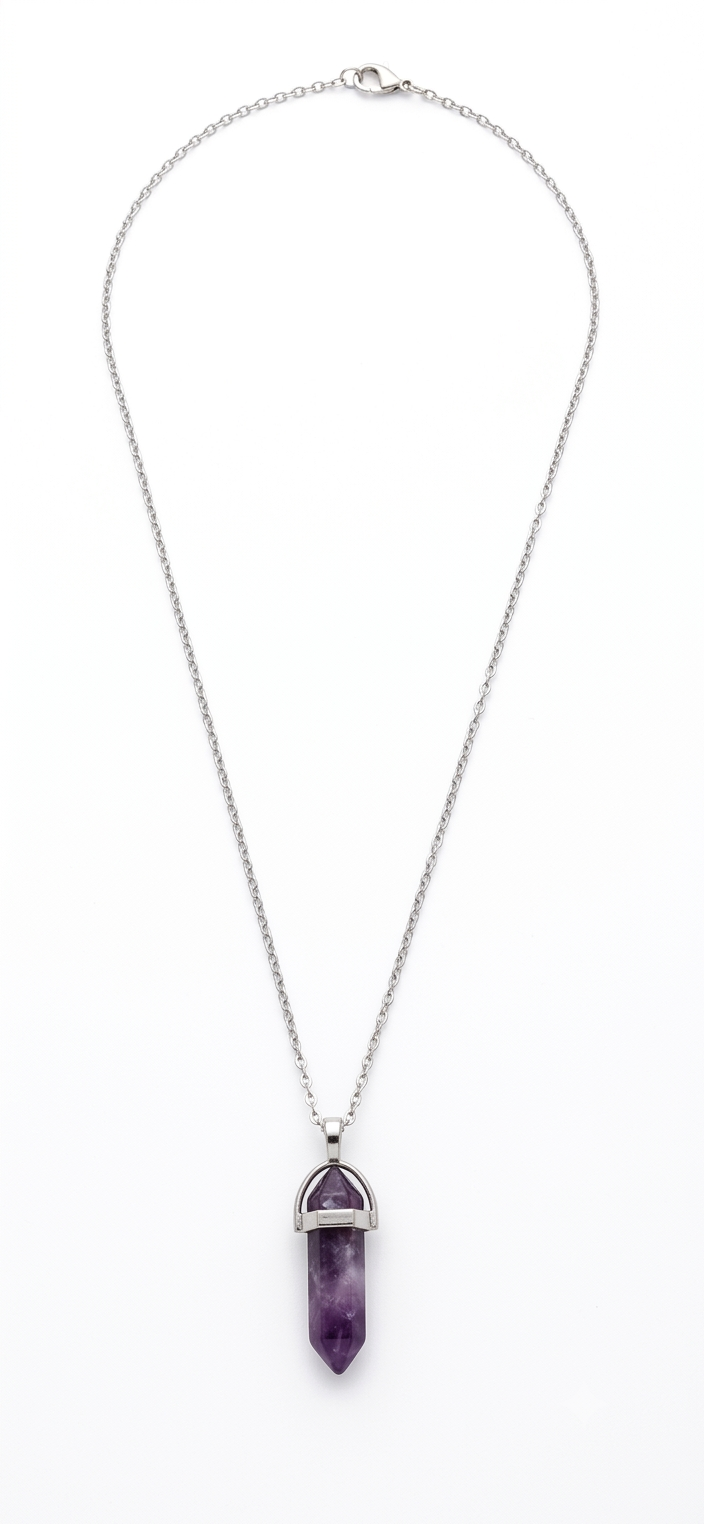 Collana artigianale ciondolo prisma esagonale Ametista pietra naturale handmade GM_Creations