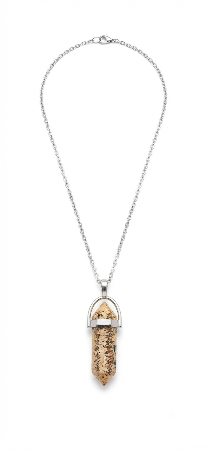 Collana artigianale ciondolo prisma esagonale Diaspro Paesaggio pietra naturale handmade GM_Creations
