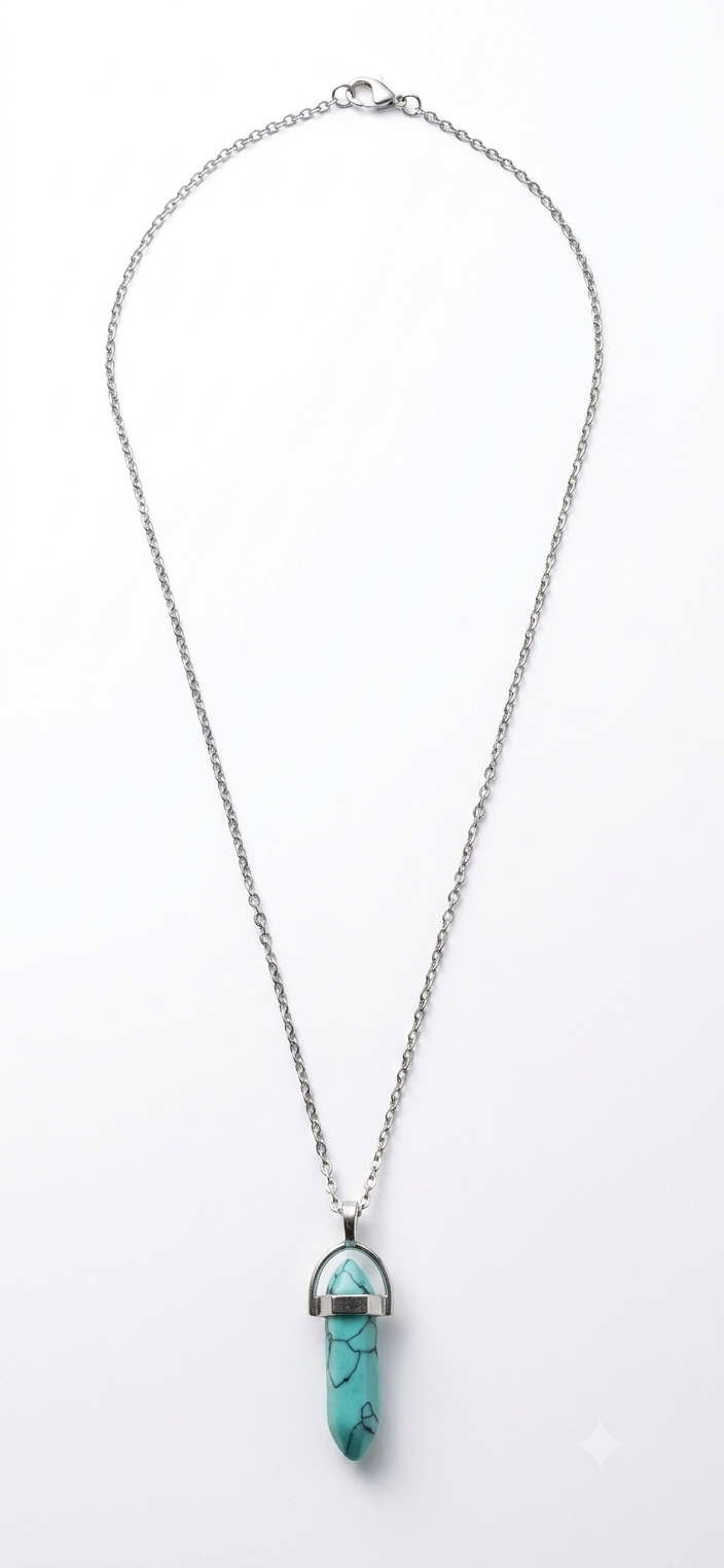 Collana artigianale ciondolo prisma esagonale Turchese pietra naturale handmade GM_Creations
