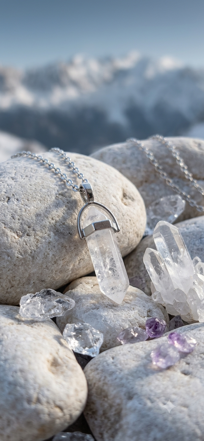 Collana artigianale ciondolo prisma esagonale Quarzo Ialino Cristallo di Rocca pietra naturale handmade GM_Creations