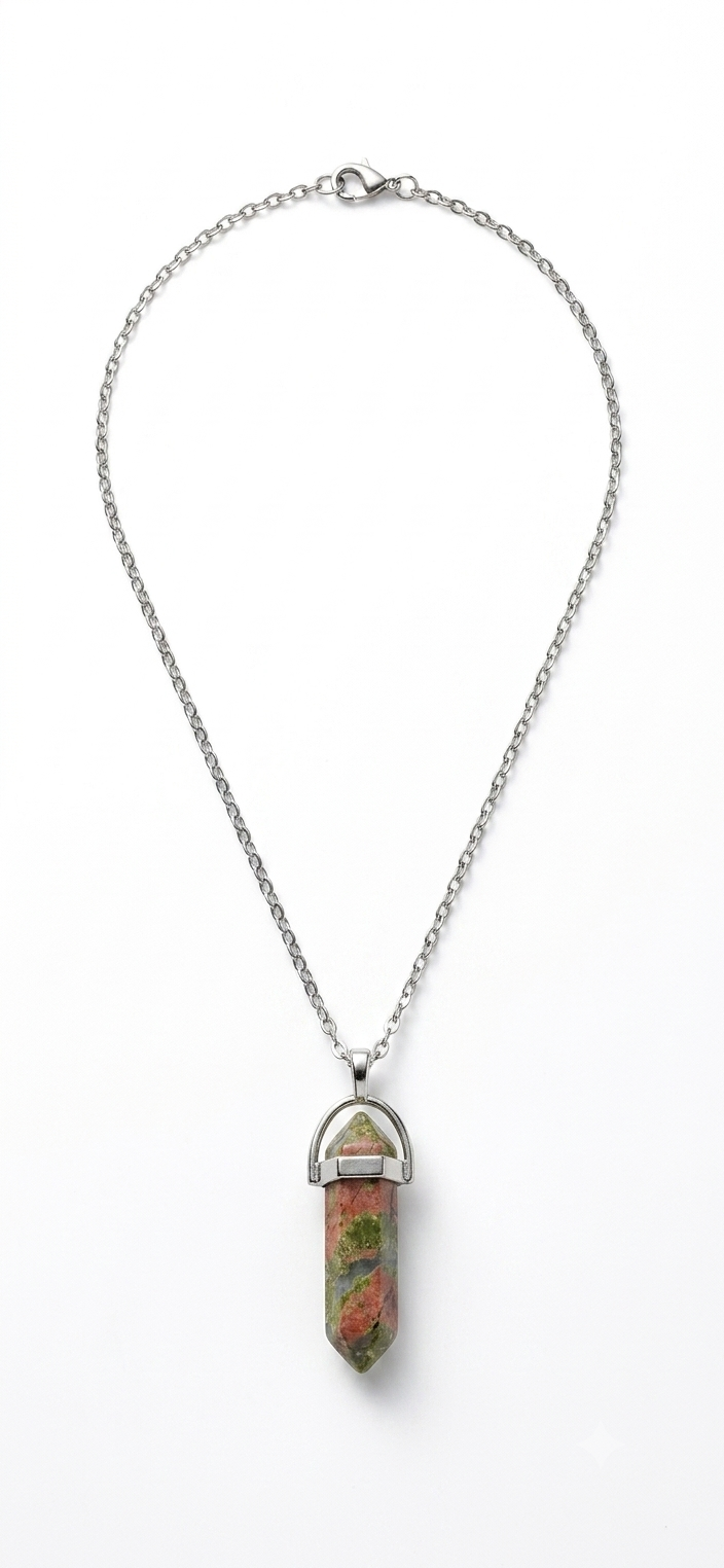 Collana artigianale ciondolo prisma esagonale Unakite pietra naturale handmade GM_Creations