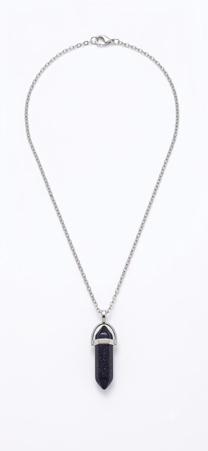 Collana artigianale ciondolo prisma esagonale Blue Sandstone Arenaria Blu handmade GM_Creations